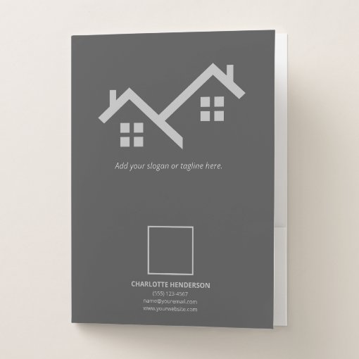 Modern Gray Real Estate Logo Photo Template Pocket Folder Zazzle