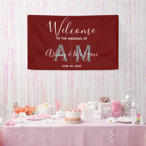 Modern Gray  Red Couples Monogram Wedding Banner