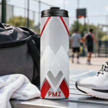 Modern Gray Red Geometric Monogram