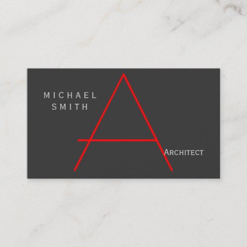 Modern Gray Red Monogram Architect Business Card