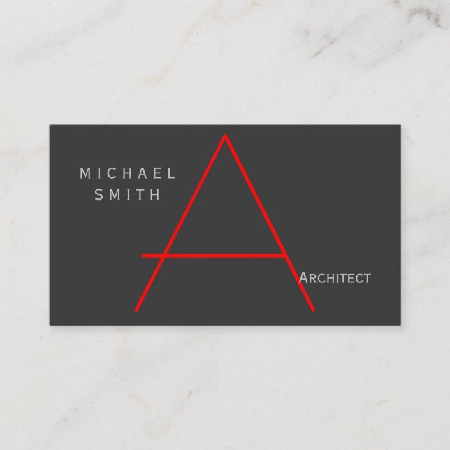 Modern Gray Red Monogram Architect Business Card (Front)