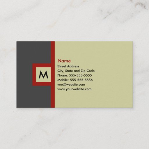 Customizable Modern Gray &amp; Red Monogram Business Card