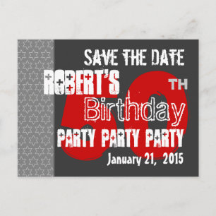 Modern Gray Red Save the Date 50th Birthday 46W Announcement Postcard