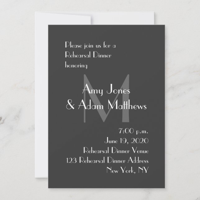 Modern Gray Rehearsal Dinner Invitation (Front)