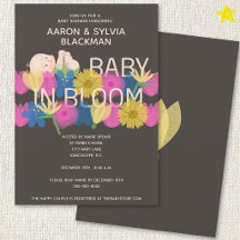 Modern Gray Riso Print Floral Baby Shower