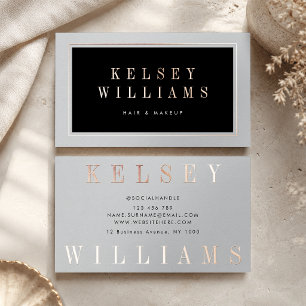Modern Gray & Rose Gold Beauty Salon Spa Lashes Foil Business Cards