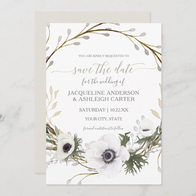 Modern Gray Sage Willow Eucalyptus Save the Date Invitation (Front/Back)