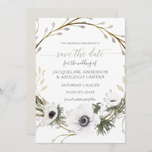 Modern Gray Sage Willow Eucalyptus Save the Date Invitation