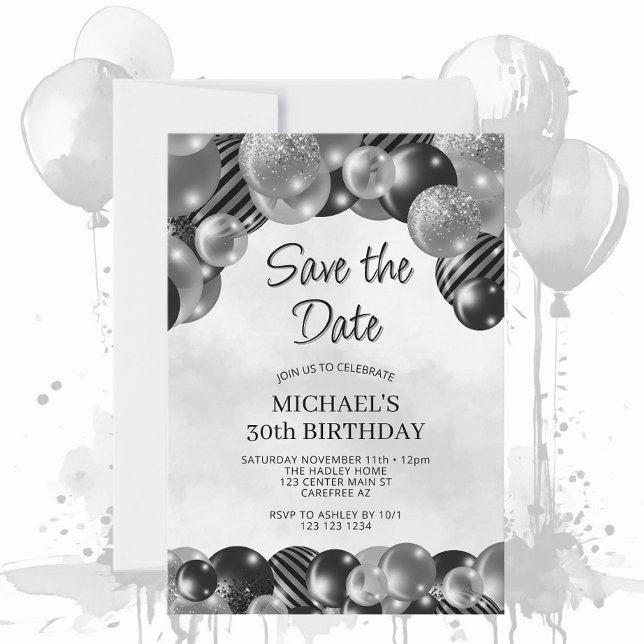 Modern Gray Save the Date 30th Birthday Invitation (Creator Uploaded)