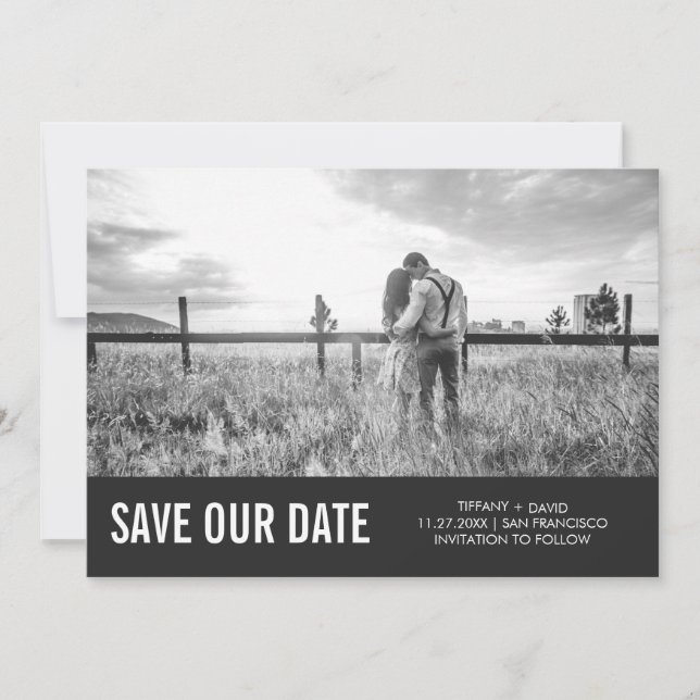 Modern Gray Save the Date with Photo (Front)