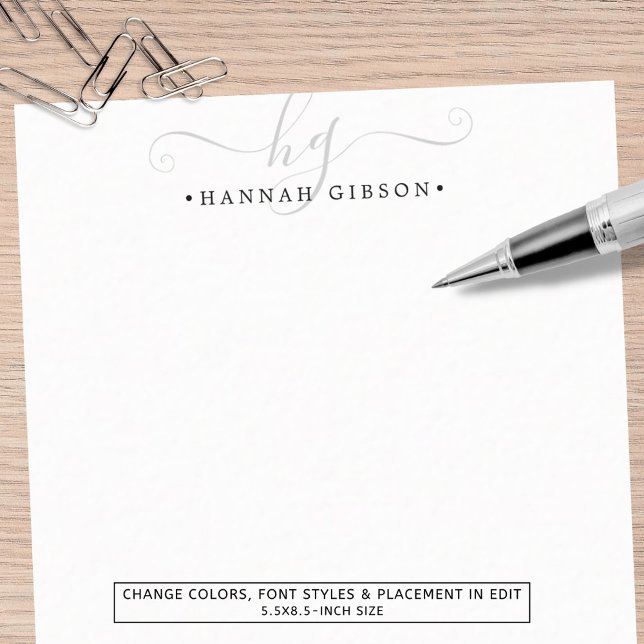 Modern Gray Script Initials Monogram Minimal Stationery (Creator Uploaded)