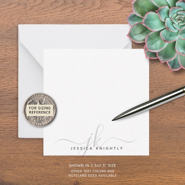 Modern Gray Script Monogram Initials Minimal Note Card (Creator Uploaded)