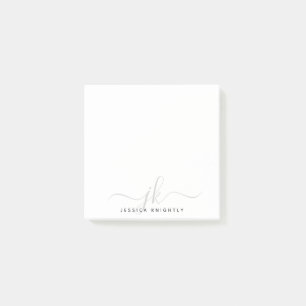 Modern Gray Script Monogram Initials Minimal Post-it Notes