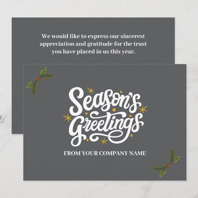 Modern Gray Season Greetings Business Holiday Card (Front/Back)