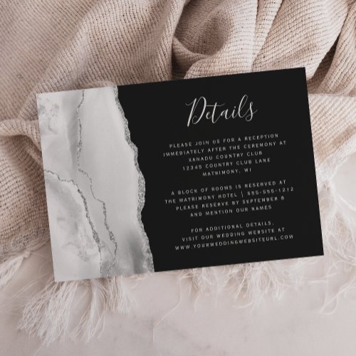 Modern Gray Silver Agate Slate Wedding Details Enclosure Card