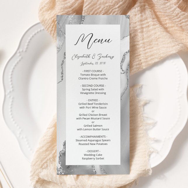 Modern Gray Silver Agate Wedding Menu (Creator Uploaded)