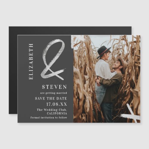 Modern gray silver ampersand photo save the date