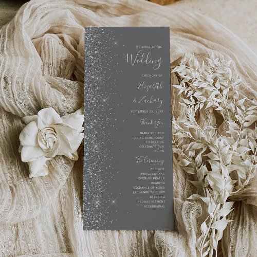 Modern Gray Silver Glitter Edge Wedding