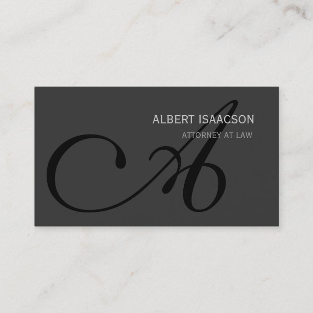 Modern Gray Simple Black Monogram Business Card (Front)
