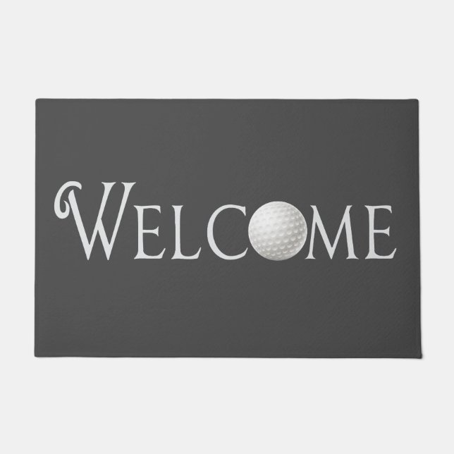 Modern Gray Simple Golf Ball Welcome Doormat (Front)
