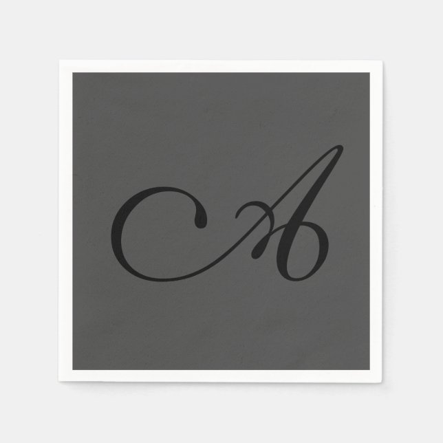 Modern Gray Simple Monogram Add Your Name Initial Napkins (Front)