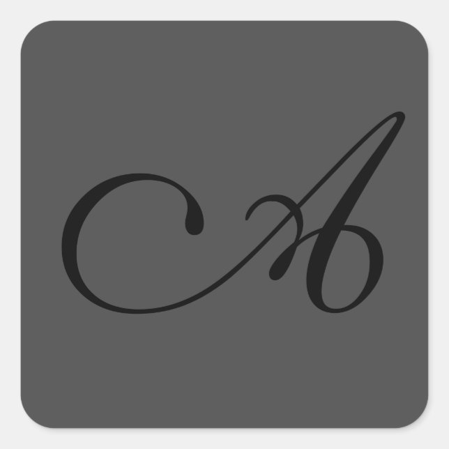 Modern Gray Simple Monogram Add Your Name Initial Square Sticker (Front)