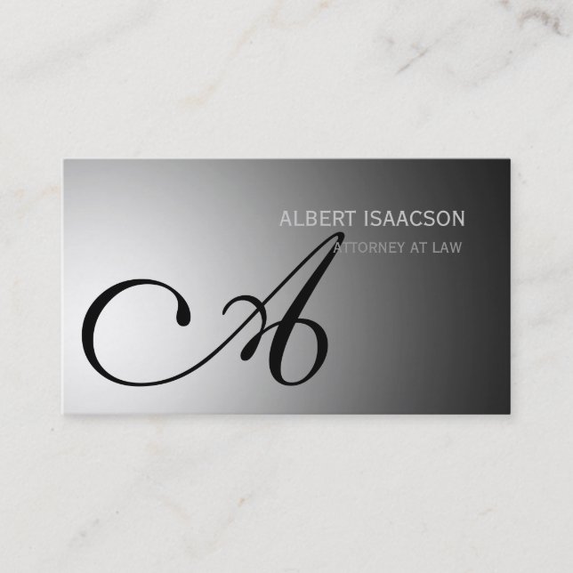 Modern Gray Simple Monogram Business Card (Front)