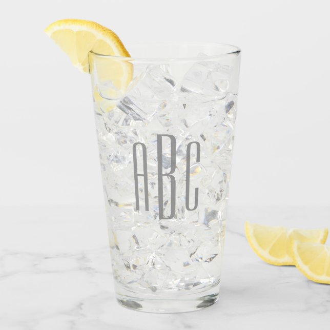 Modern Gray Simple Three Letter Monogram Glass (Front Ice)