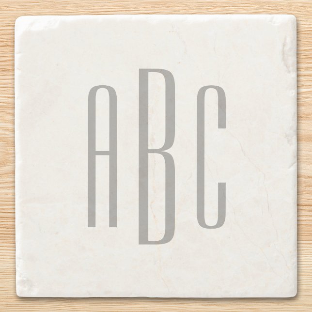 Modern Gray Simple Three Letter Monogram Stone Coaster (Modern Gray Simple Three Letter Monogram Stone Coaster)