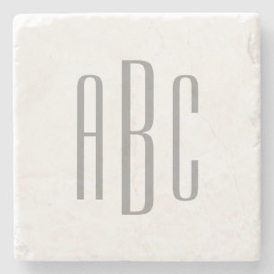 Modern Gray Simple Three Letter Monogram Stone Coaster