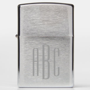 Modern Gray Simple Three Letter Monogram Zippo Lighter