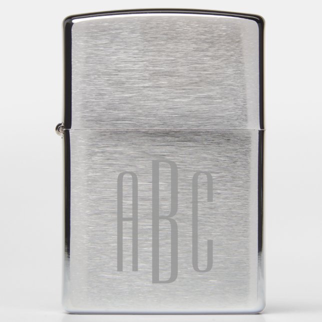 Modern Gray Simple Three Letter Monogram Zippo Lighter (Front)
