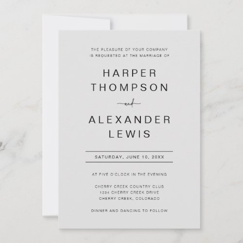 Modern Gray Simple Typography Wedding Invitation