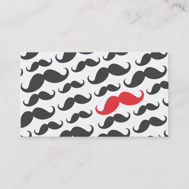 Modern gray single red mustache professional business card (Front)