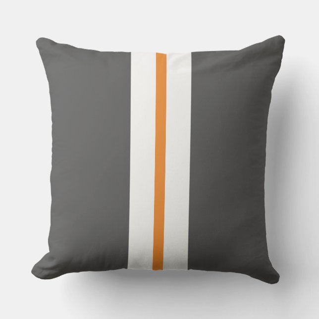 Modern Gray Slim Orange White Center Stripes  Outdoor Pillow (Front)