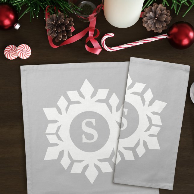 Modern Gray Snowflake Monogram Cloth Napkin (A snowflake monogrammed cloth napkin. You can change the background color to suit your holiday decor)