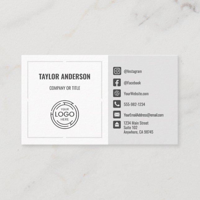 Modern Gray Social Media Business Card (Front)