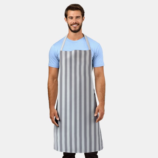 Modern Gray Stripe BBQ Kitchen Chef Apron (Worn)