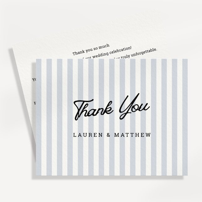 Modern Gray Stripe Script Wedding Thank You Card (Creator Uploaded)