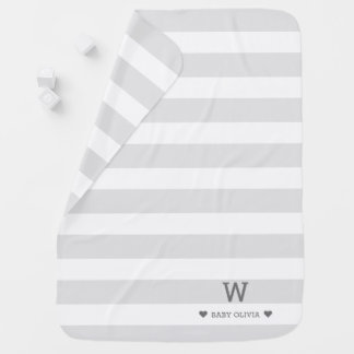 Modern Gray Striped Baby Name Monogram Blanket