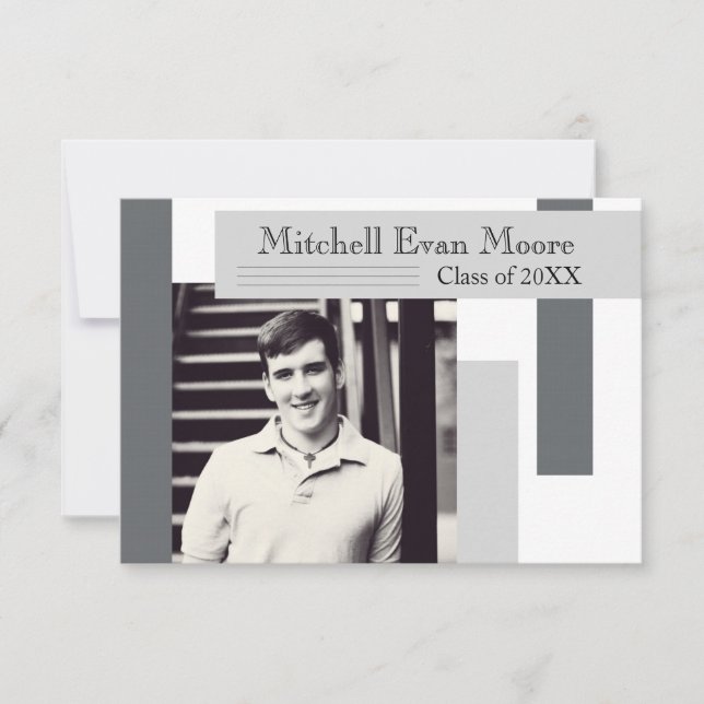 Modern Gray Stripes - 3x5 Graduation Announcement (Front)