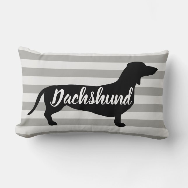 Modern Gray Stripes Dachshund Dog Lumbar Pillow (Front)