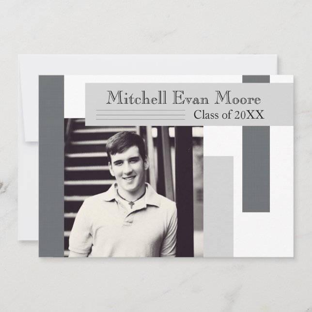 Modern Gray Stripes - Graduation Announcement (Front)