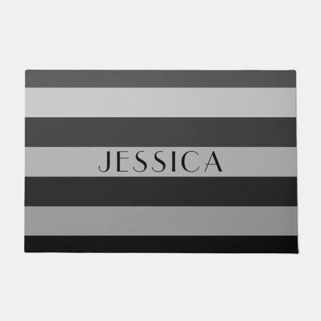Modern Gray Stripes Name Doormat (Front)