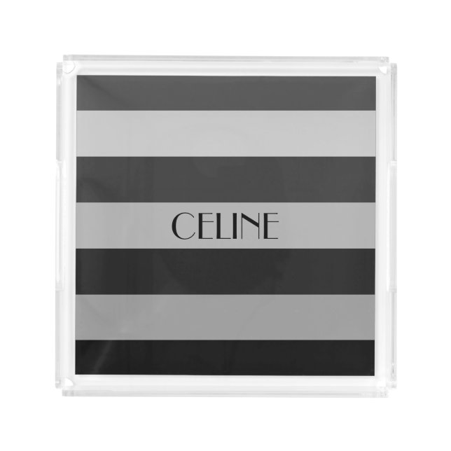 Modern Gray Stripes Pattern Name Acrylic Tray (Small)