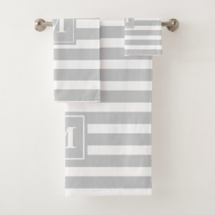 Modern Gray Stripes with Monogram Bath Towel Set