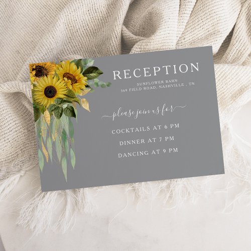 Modern Gray Sunflower Wedding Reception Enclosure Card