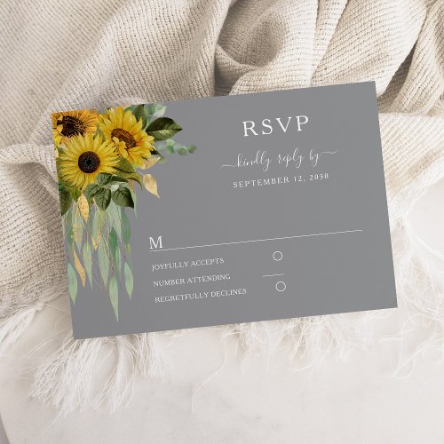 Modern Gray Sunflower Wedding  RSVP Card