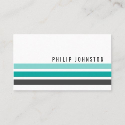 Modern gray teal aqua blue stripes stylish white business card