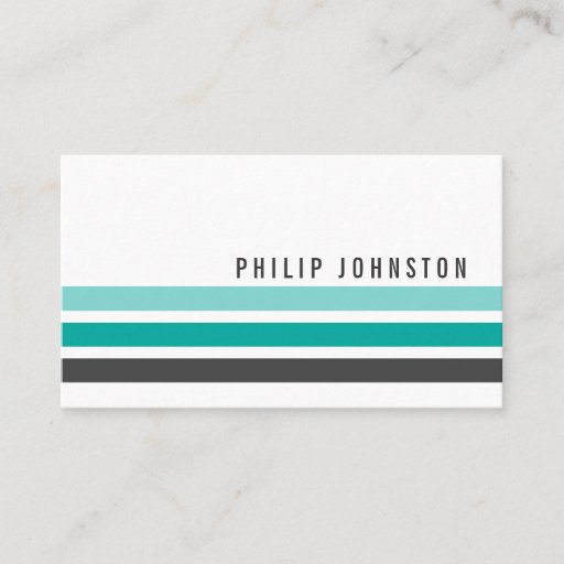 Customizable Modern gray teal aqua blue stripes stylish white business card